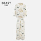 Brutalist Autumn Thoughts Series Mingyue Chinese Style Cotton Print Couple Pajamas Long Sleeve Pants Set Women M