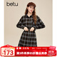 Betu women's 2025 winter new dress brushed plaid waist dress retro skirt women 2511T76 coffee plaid L
