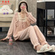 Pyjamas Xiangyaxin pour femmes 2024 Nouveau Jacquard Cotton Spring and Automne Sweet Princess Lace Lace Long Manches Automne et hiver peuvent être portés à l'extérieur des vêtements à domicile 9904 Gray-Blue XL Code 120-130Jin [Jin est égal à 0,5 kg]