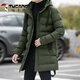 啄木鸟冬季中长款2024新款防风羽绒棉连帽外套男青年保暖时尚修身棉衣男 686 黑色 2XL （约 135-150斤）