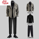 An Chuxia suit collar woolen jacket for men, handsome trendy brand short casual loose high-end woolen coat three-piece set 3 pieces F11 gray green + black sweater + 1063 plus velvet black pants L 120-135Jin Jin is equal to 0.5 kg