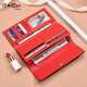 Goldlion Long Wallet Women's New Fashion Genuine Leather Handbag Three-fold Clutch Bag Clutch Bag Women's Luxury High-end Brand Get a fake one and get ten for free Official straight hair red