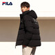 FILA Down Jacket Men's Winter Warm Hooded Sports Casual Long Sleeve Thickened Jacket Cardigan Men's Top True Black-BK XL 180/100A
