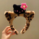 Cat ear plush headband leopard print KT cat sauce headband women's face wash makeup headband cartoon hair accessories tiger stripe white cat/