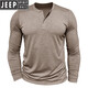 JEEP SPIRIT European and American tough guy Ami khaki American retro loose T-shirt cotton Henry collar long-sleeved inner layered shirt trendy men's military green XL