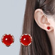 Timebetter Red Agate Earrings Women's 925 Silver Earrings Zodiac Year Red Lucky Clover Red Bean Birthday Gift Gift Box Red Agate Silver Four-Leaf Clover Earrings/Agate About 6mm 925 Silver Material
