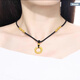 Libiao au999 pure gold-plated silver necklace for women, gold hoop transfer bead pendant, braided temperament, birthday gift for girlfriend, gold hoop + 1 gold bead + acacia + black rope braid