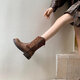 Guiqi Retro Britisch-Stil Western Cowboy-Stiefel mittelschwere Stiefel Kurzstiefel Kurzstiefel Frauen Frühling und Herbst gestickt Maillard Knight Boots Martin Boots Dunkelbraun 38