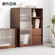 Genji Muyu solid wood TV side cabinet modern minimalist storage cabinet glass door small bookcase storage cabinet living room cabinet wide side cabinet (650*380*850mm)
