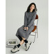 Demana Letters from afar Spring, Autumn and Winter gray suit hooded sweater hidden flesh skirt knitted women's two-piece set