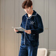 Antarctic men's pajamas men's winter plus velvet cardigan flannel can be worn outside home clothes suit navy blue