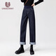 Maternity wear, autumn and winter outer wear jeans, velvet thickened trousers, loose pregnancy straight-leg pants, belly-supporting wide-leg casual pants, dark blue, spring and autumn style, L recommended 110 130Jin Jin equals 0.5 kg
