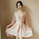 Feminine temptation transparent mesh nightgown thong set cardigan style lace home wear bathrobe robe + T pants