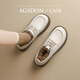 Agsdon small leather shoes for women winter new retro lace-up commuting shoes for women thick heel loafers N531034 beige 38