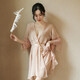 Feminine temptation transparent mesh nightgown thong set cardigan style lace home wear bathrobe robe + T pants