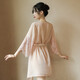 Feminine temptation transparent mesh nightgown thong set cardigan style lace home wear bathrobe robe + T pants