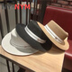 NY-NYM webbing M label straw hat for women summer British retro flat top fresh top hat sun protection beach hat white M (56-58cm)