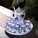 Xihe Yinyao Xihetang Jingdezhen Ceramic Wine Set Liquor Goblet Spirit Cup Blue and White Flask Set Wine Cup Qingzhulin Model (1 Pot, 10 Cups, 1 Tray)