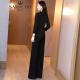 Lionodan brand black jumpsuit suit 2021 spring new style fashionable high-waisted long-sleeved temperament jumpsuit wide-leg drape black XL