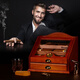 Double humidor cigar humidor cedar wood box large capacity cigar cabinet cigar set walnut color three-layer model