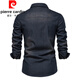 Pierre Cardin spring and autumn new slim denim lapel shirt American version trendy men's casual solid color jacket men's long-sleeved lining knitted navy XL