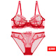 Victoria Palace Elegant Underwear Set Ultra-Thin Lace Embroidery Large Size Bra Pure Desire Transparent Sexy Bra Set Red Ultra-Thin 85D 38