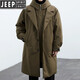 JEEP SPIRIT2025 autumn and winter velvet men's Korean style coat men's fake two-piece hooded mid-length windbreaker jacket men's jacket military green cotton thickened 2XL 155-160Jin Jin equals 0.5 kg