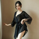 Feminine temptation transparent mesh nightgown thong set cardigan style lace home wear bathrobe robe + T pants