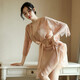 Feminine temptation transparent mesh nightgown thong set cardigan style lace home wear bathrobe robe + T pants