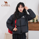 Camel 660 high-coat down jacket for women short thickened windproof hooded bread down jacket for women 724CA6B601B, Phantom Black, Women 2XL