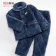 American Standard Boys Comfort Cotton Velvet Flannel Quilted Pajamas Set Winter Children's Cute Boys Coral Velvet Home Clothing Eclipse Blue 135 135/60