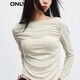ONLY Autumn and Winter hot girl casual and versatile one-line collar slim long-sleeved T-shirt for women|123301026 A44 silver birch gray-first batch of orders S 160/80A