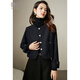 Late White New Product 2025 Autumn and Winter Fashion Simple Casual Jacket Round Neck Wool Temperament Short Jacket for Women Dark Blue M