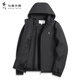 Dances with Wolves, fleece lining, winter outdoor casual hooded windproof and warm men's jacket 001 black 175
