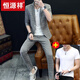 
Hengyuanxiang summer thin 7-quarter sleeve suit men's suit plaid casual Korean style slim-fit trendy handsome mid-sleeved small suit light gray 9901 mid-sleeved + nine-quarter trousers = 1 set 170/L