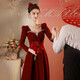 Libaixin toasting dress bride 2025 new autumn and winter burgundy engagement dress high-end long-sleeved velvet wedding atmosphere burgundy L