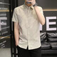 XUANLAIYA men's short-sleeved shirt jacket summer large size half-sleeved solid color casual slim Korean style trendy youth shirt men 826 blue XL