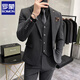 Luo Meng brand light luxury high-end suit suit men's plus size solid color suit suit men's three-piece suit groom wedding dress suit groomsmen dark gray suit + vest + trousers L