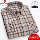 Pierre cardin spring and autumn plaid shirt men's long-sleeved pure cotton middle-aged casual loose furry daddy's full-cotton large-size shirt 838[cotton] 42/2XL [160Jin[Jin equals about 0.5 kg]]