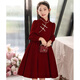 Disney girls princess dress new velvet autumn and winter children's red cheongsam style dress New Year skirt dress red velvet style velvet lining 120