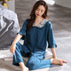 
Banxinle pajamas (Banxinle) women's summer quarter-sleeved trousers mother summer pure cotton thin middle-aged plus size cardigan home clothing set YDL-9905# Women's L/165