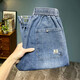 
2025 spring and summer thin elastic waistless jeans men's lace-up simple loose large size casual elastic harem pants light blue 675 thin model 32 (recommended 135-145Jin [Jin equals 0.5 kg])