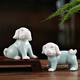 Bamboo celadon cute puppy tea pet ornaments tea set accessories creative ceramic handmade zodiac cute dog tea table decoration can be raised Xiaowangcai-Ge Kiln