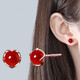 Timebetter Red Agate Earrings Women's 925 Silver Earrings Zodiac Year Red Lucky Clover Red Bean Birthday Gift Gift Box Red Agate Silver Four-Leaf Clover Earrings/Agate About 6mm 925 Silver Material