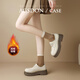Agsdon small leather shoes for women winter new retro lace-up commuting shoes for women thick heel loafers N531034 beige 38