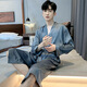 
Yalu pajamas men's spring and autumn simulated silk casual mid-length nightgown summer men's loose ice silk large size bathrobe NSNY-satin zinc gray-skirt-sleeved gown L [Suggested 90-135Jin[Jin equals 0.5 kg]]