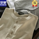 ROMON Spring and Autumn New American Casual Henley Shirt Men's Retro Simple Versatile Solid Color Daily Long Sleeve T-shirt Basement Gray XL
