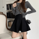 Miao Yijia skirt autumn black short skirt women winter knitted skirt pleated large hem skirt high waist a line skirt petite skirt high waist large hem pleated skirt black one size