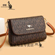 Kangaroo Brand Genuine Leather Women's Bag 2024 New Fashionable Middle-aged Mom Casual Bag Shoulder Crossbody Small Square Bag KJ Brown-With Clutch JD