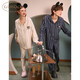 Gukoo couples pajamas Disney series joint spring and autumn home clothes striped lapel pajamas for men and women almond white women M